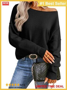 Womens Off The Shoulder Sweater Pullover Long Sleeve Knit Top
